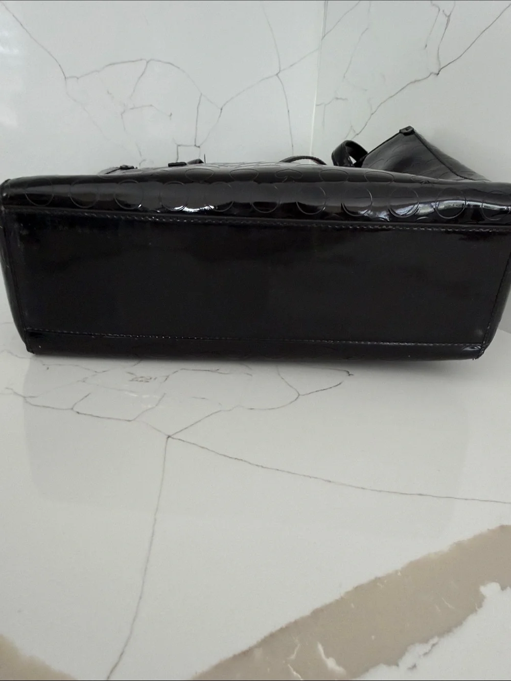 kate spade Black Patent Embossed Tote with Logo Plaque